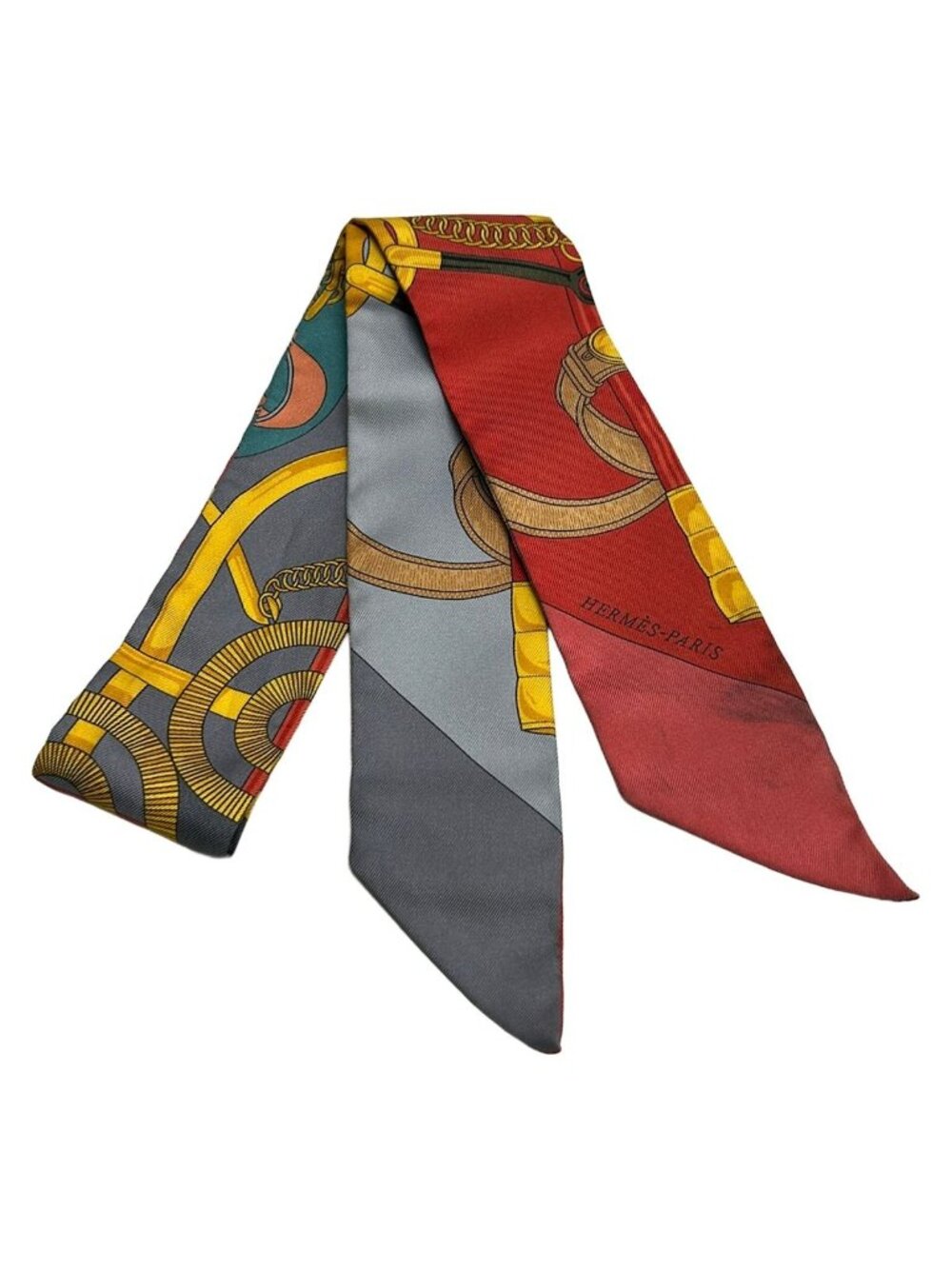 Hermes Scarf Twilly Orange Yellow Multi Ribbon